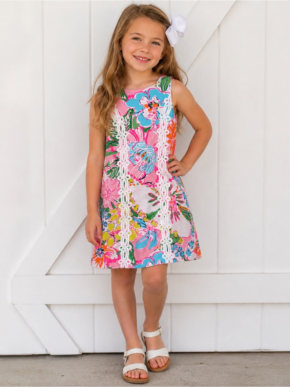 Lilly Pulitzer for Target Girls M 7/8 Floral Shift Dress NWT White Soutache Trim